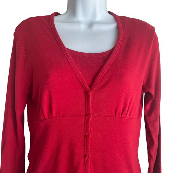 Talbots Women Cardigan Tank Set S Petite Red Pima Cotton Blend Office Classic - Picture 7 of 11